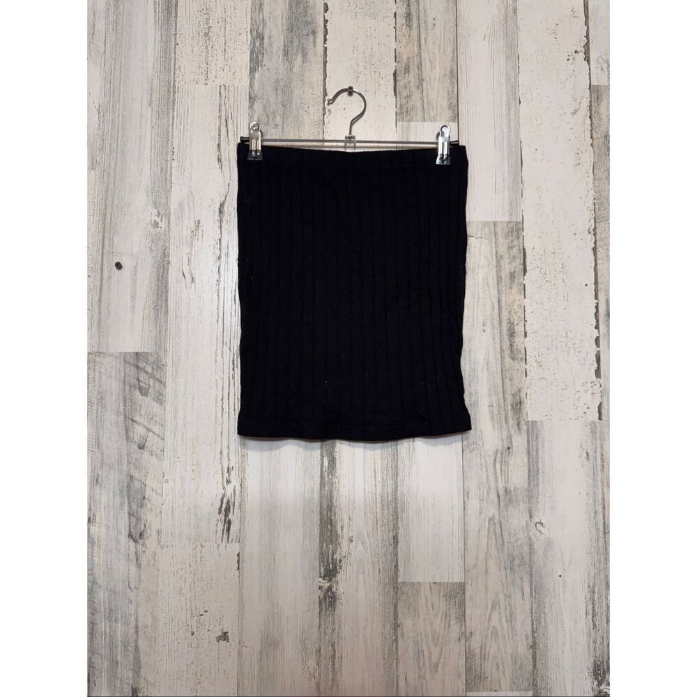 Black Ribbed Mini Skirt Womens Size Small 4 Casual Elastic Waist Bodycon